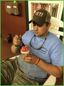 Austin Having Shaved Ice After a Hard Day's Work