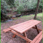 Basic campsite by the creek with picnic table is one of the amenities at Grand View